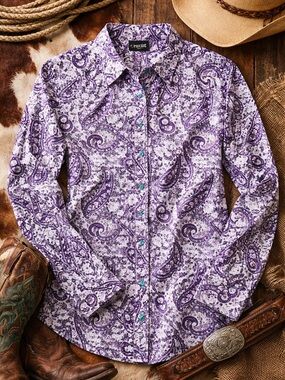 Cruel Girl Purple Paisley Western Snap Button Down Shirt Cowgirl Rodeo Girl XXL